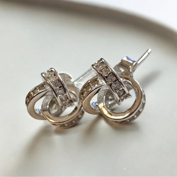 Sterling Silver CZ Love Knot Post Earrings - Picture 5 of 8